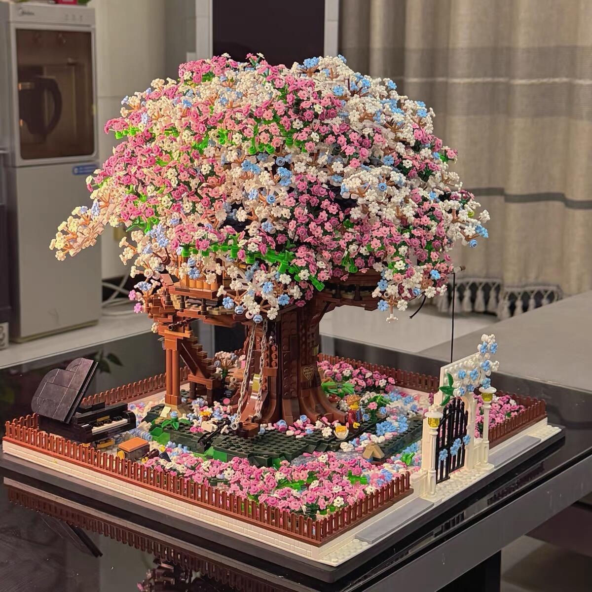 樱花树屋拼图小红书同款3d立体积木女孩益智高难度100颗拼装玩 - 图2