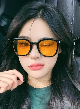 透明黄色女太阳眼镜防紫外线复古韩版潮ins网红街拍墨镜大脸显瘦