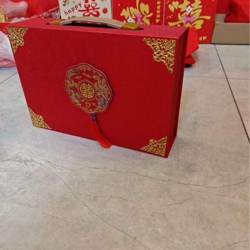 结婚彩礼箱婚庆现金收纳箱礼金箱洒金加厚烫金流苏礼金收纳箱 - 图0