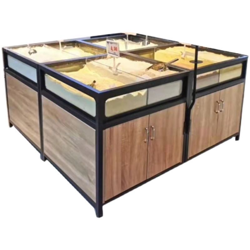 超市散粮米都杂粮干货柜木质瓜子干果柜散装大米展示架玻璃定制 - 图3