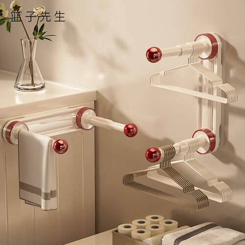 吸盘衣架收纳神器阳台伸缩挂架家用多功能晾衣架多功能收纳架 - 图2