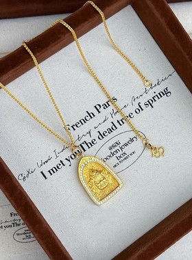 铜合金项链 专柜品质-金黄色黄财神镶钻吊坠-轻奢百搭款送礼盒