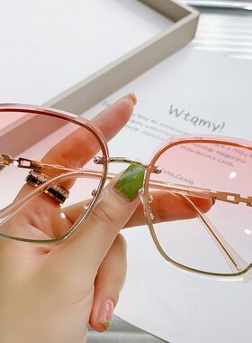 新款腮红防紫外线眼镜女无框切边潮流太阳镜大框墨镜
