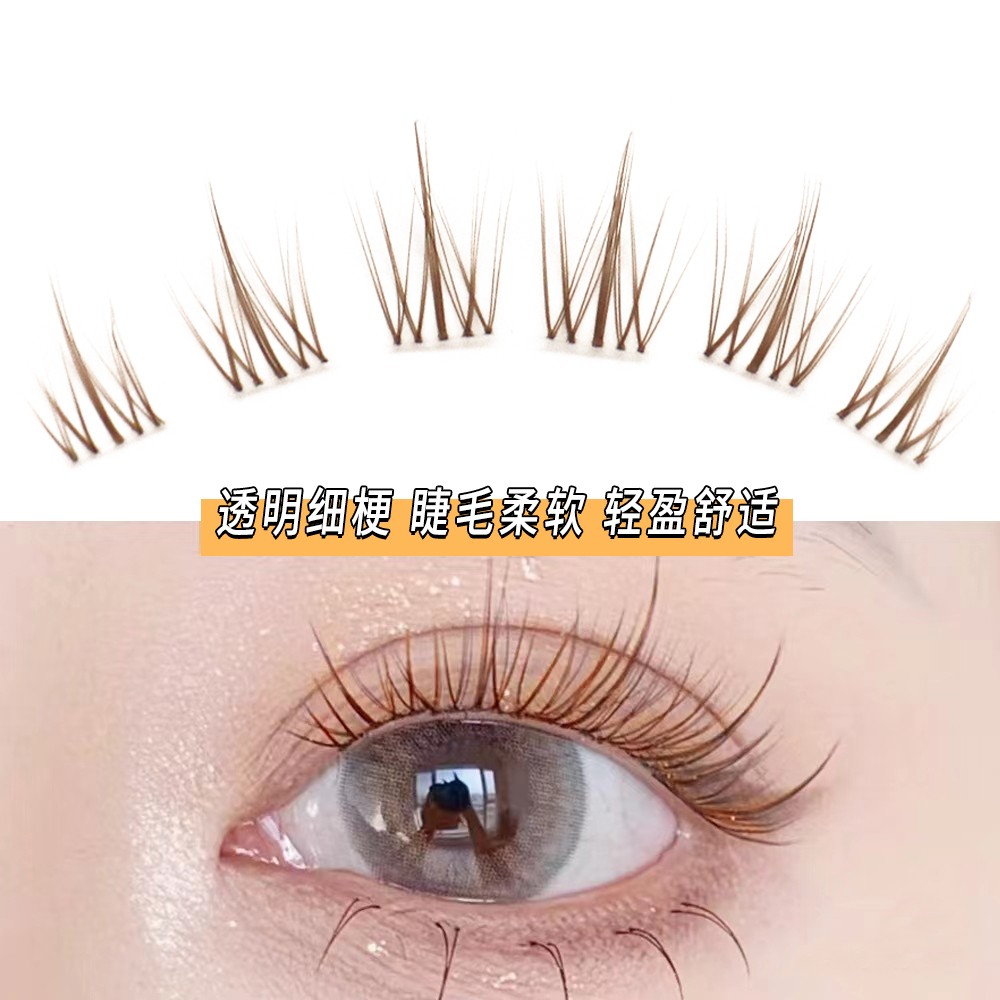 懒人太阳花棕色自然妈生感伪素颜假睫毛大容量新手单簇纯欲透明梗 - 图1