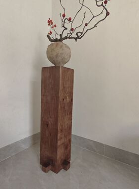 侘寂风实木墩底座中古风柱子雕塑台客厅茶室落地装饰民宿复古摆件