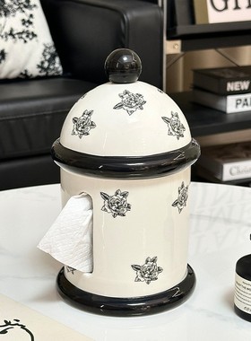 法式中古陶瓷纸巾盒搞几个纸抽盒创意高档客厅茶几摆件卷筒纸收纳