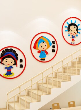 幼儿园五十六个民族主题环创布置墙贴画教室走廊楼梯文化墙面装饰
