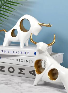 北欧创意牛摆件家居客厅电视柜酒柜装饰品艺术工艺品抽象动物摆设