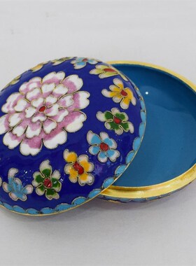 景泰蓝首饰盒手工掐丝铜胎4寸粉盒北京特色手工艺品出国礼品包邮