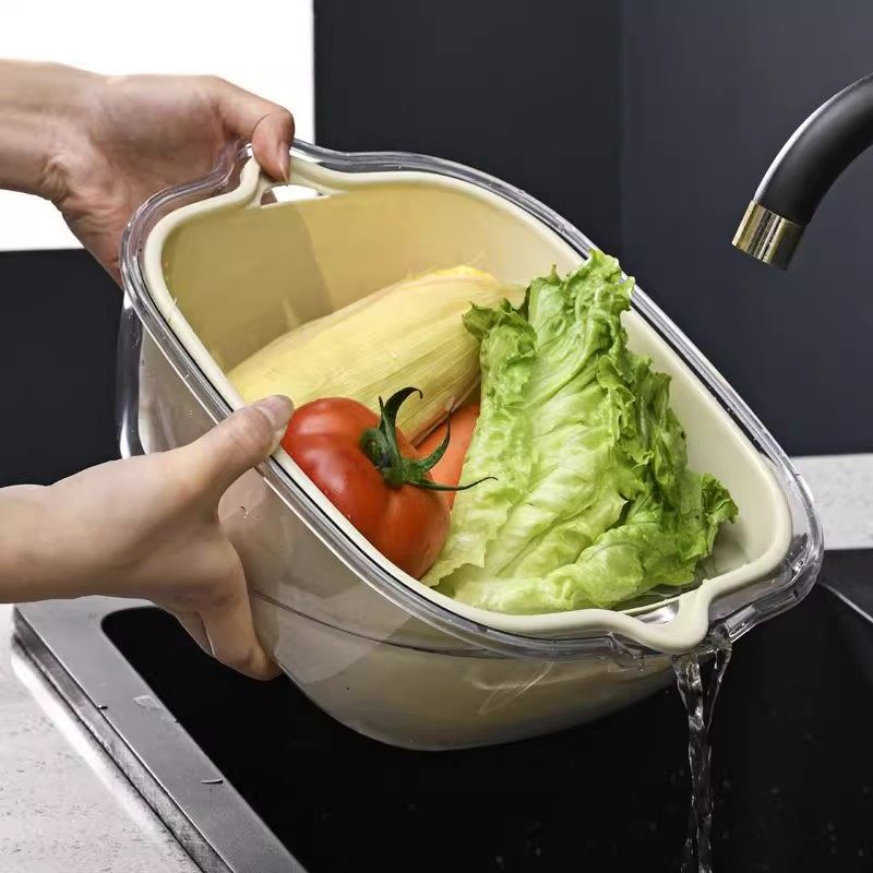 双层塑料洗菜盆沥水篮子厨房神器多功能客厅家用水果盘洗水果菜篮,淘宝优惠券,粉丝福利购,淘宝优惠卷