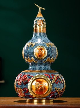 新中式黄铜招财葫芦摆件大号高档客厅办公室桌装饰品乔迁开业礼品