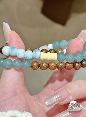 普陀山马年天然玉髓檀木手串国风