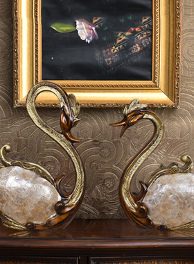 中式古典情侣天鹅福禄摆件三件套客厅电视柜装饰品实用结婚礼物