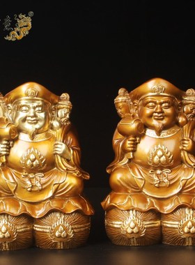 真古意 大黑天财神佛像摆件铜三面大黑天铜像财神招手财神本命佛