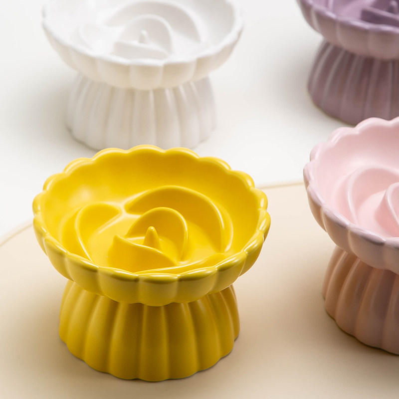 Petdebby陶瓷宠物碗花朵慢食碗防噎缓食高脚猫碗护颈猫粮碗猫食盆,淘宝优惠券,粉丝福利购,淘宝优惠卷