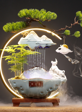 创意循环流水喷泉摆件中式家居客厅办公室桌面招财装饰品开业送礼