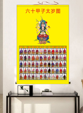 六十甲子太岁图挂画客厅玄关神像装饰画堂口堂单斗姆卷轴画水陆画