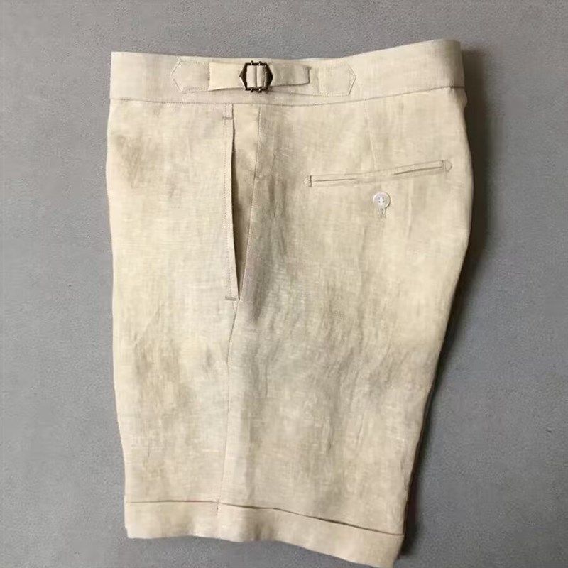 夏季意式那不勒斯宽松亚麻五分裤商务休闲 修身男士棉麻短裤,淘宝优惠券,粉丝福利购,淘宝优惠卷