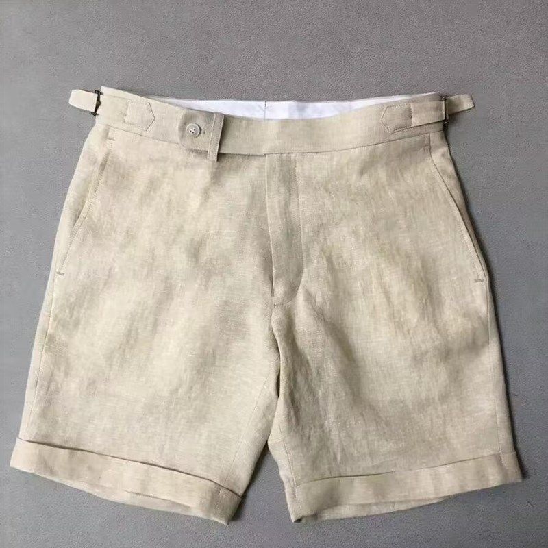 夏季意式那不勒斯宽松亚麻五分裤商务休闲 修身男士棉麻短裤,淘宝优惠券,粉丝福利购,淘宝优惠卷