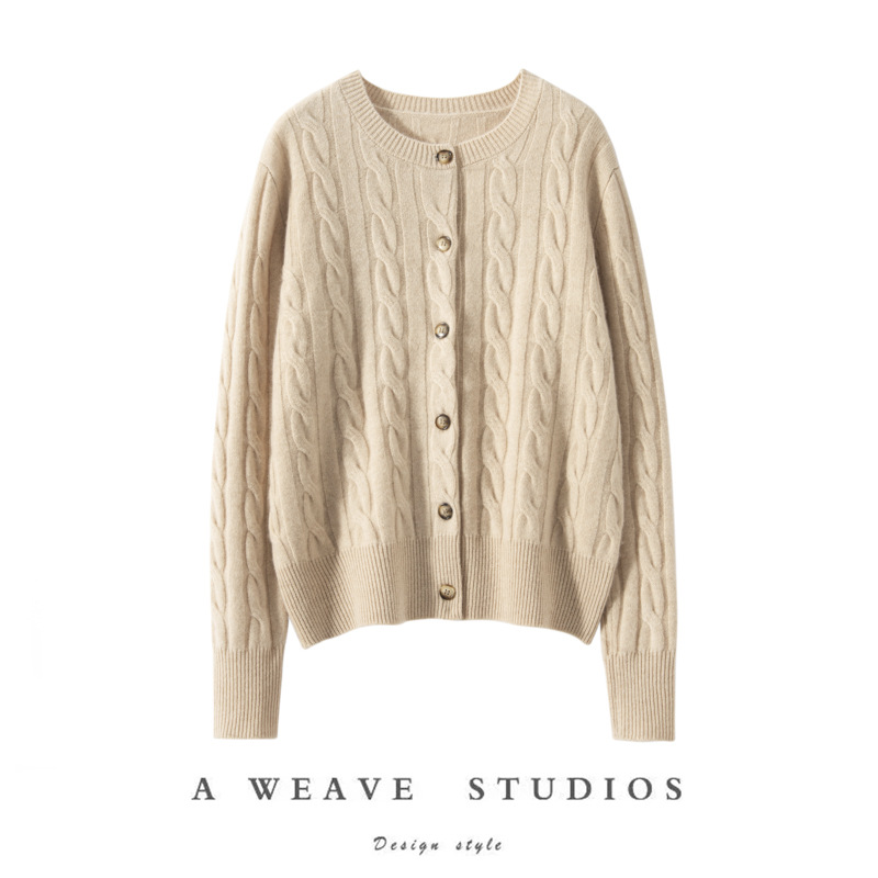 【刘雯同款】2025秋冬款山羊绒圆领开衫女宽松毛衣外套双股股厚保 - 图1