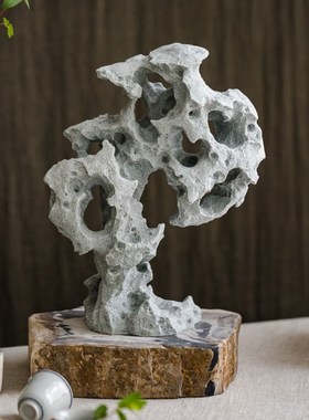 太湖石装饰摆件青石粉制作砂岩材质桌面景观生态鱼缸摆件环保造景