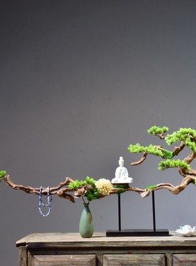 新中式根雕风化枯木摆件 陶瓷佛像观音客厅玄关酒店禅意家居装饰