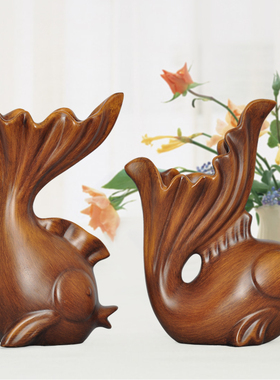 招财鱼摆件插干花一对家居客厅玄关卧室书桌电视柜装饰品创意花瓶