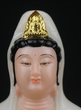 汉白玉送子观音菩萨家用供奉菩萨包邮桌面双童送子观音神佛像摆件