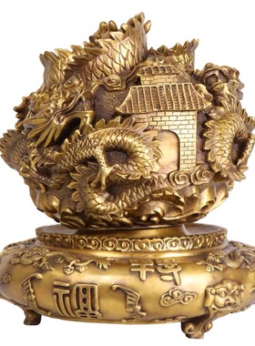 纯铜九转乾坤鼎时来运转九龙转运球客厅书房工艺品家居装饰品摆件