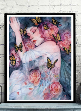 diy数字油画 卧室花宴少女大幅填色手绘装饰画定制包邮送礼物