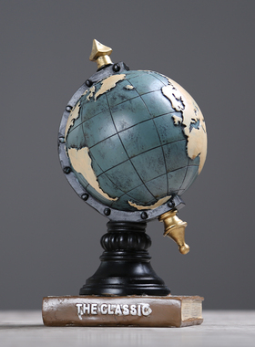 LOFT工业风复古创意地球仪钟摆件书房办公室客厅橱柜装饰品摆设