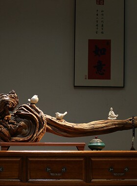 中式禅意根雕摆件天然原木风化枯木树根酒店茶室玄关侘寂风装饰品