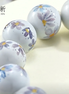 漆器青花瓷手绘手串