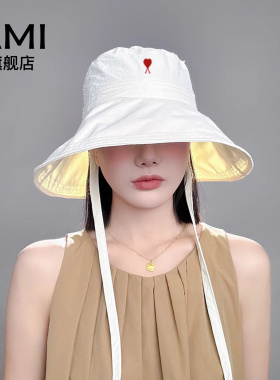 AMI女装透气大帽檐简约渔夫帽子2026秋显脸小遮阳时尚防晒帽
