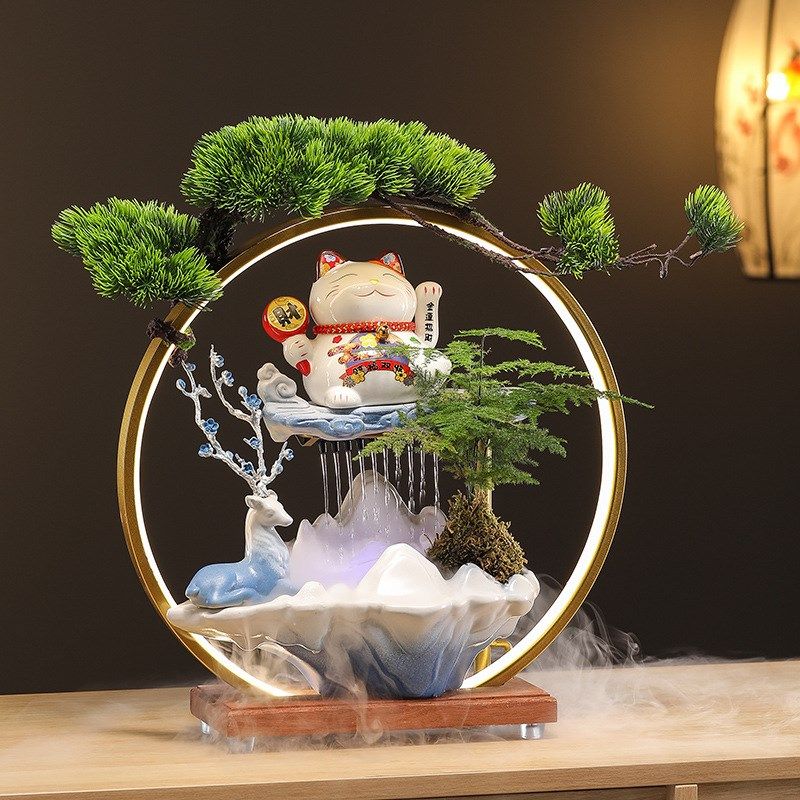 流水生财摆件家居客厅办公室桌面现代中式陶瓷招财猫装饰开业礼品,淘宝优惠券,粉丝福利购,淘宝优惠卷