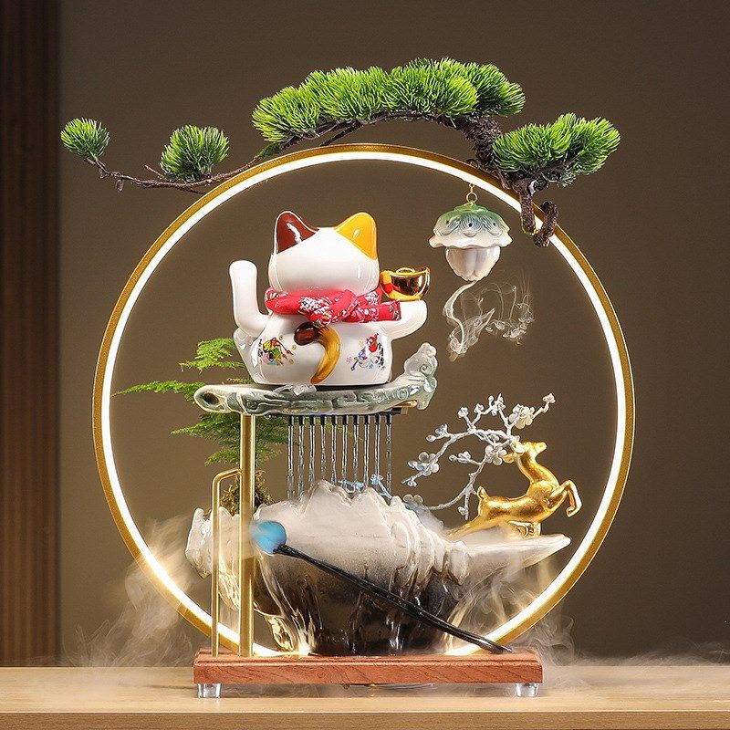 流水生财摆件家居客厅办公室桌面现代中式陶瓷招财猫装饰开业礼品,淘宝优惠券,粉丝福利购,淘宝优惠卷