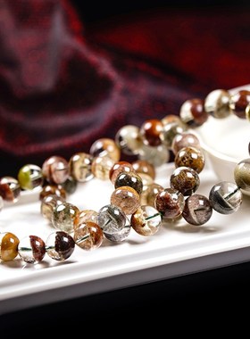 天然水晶四季e幽灵聚宝盆彩幽灵手链红黄绿幽灵单珠彩幽灵男女手