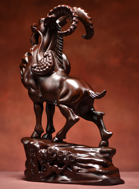 黑檀实木领头羊摆件办公室店铺客厅十二生肖羊三羊开泰工艺品礼品