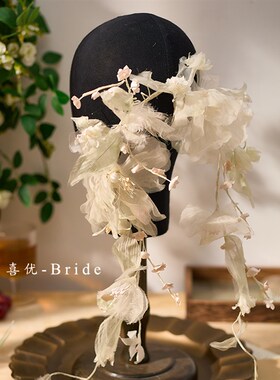 喜优超仙清新手工森系花朵新娘头饰叶片花环影楼外景礼服旅拍饰品