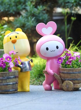 户外花园装饰庭院摆件卡通动物花缸入户别墅天台阳台花Z盆造景布