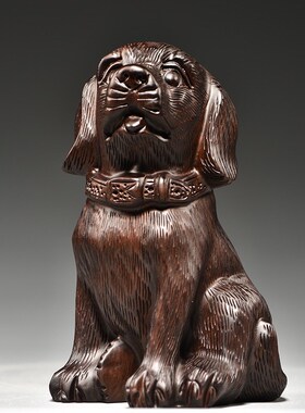 黑檀木雕狗摆件实木质动r物雕刻十二生肖狗家居酒柜装饰红木工艺