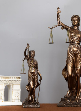 仿铜正义公平公正女神雕塑雕像司法院律师事务所天平法律摆件礼物