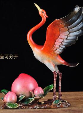 彩铜鹤寿延年寿桃摆件松鹤客厅摆设送老人长辈生日贺寿祝寿礼物