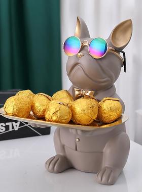 斗牛犬狗收纳摆件玄关门口钥匙托盘糖果盘个性家居装饰品创意萌趣
