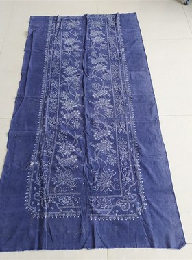 民俗老物件老粗布蓝色印花老式花布装饰蜡染手工怀旧X复古道具收