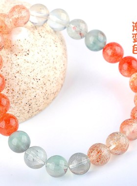 天然阿鲁沙手链 日光石金草莓黑云母和绿柱石共生圆珠阿鲁沙手串