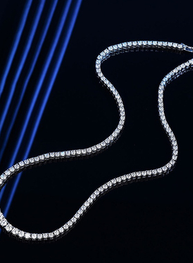 奢华礼服晚宴高级感超闪单排满钻莫桑石项链渐变大小纯银网球链颈