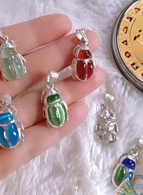 埃及旅游纪念品手工银饰首饰立体动物可爱圣甲虫彩色镶嵌项坠吊坠