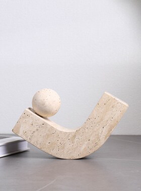 现代极简洞洞石环扣大理石摆件几何十字家居客厅书房桌面书镇饰品