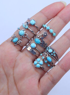 晶宝缘珠宝天然高瓷蓝无优化湖北十堰原矿绿松石戒指耳环饰品镶嵌